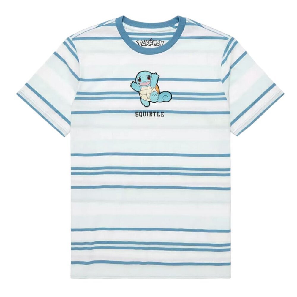 Pokemon Squirtle Embroidered Stripe Men’s T-Shirt, Medium